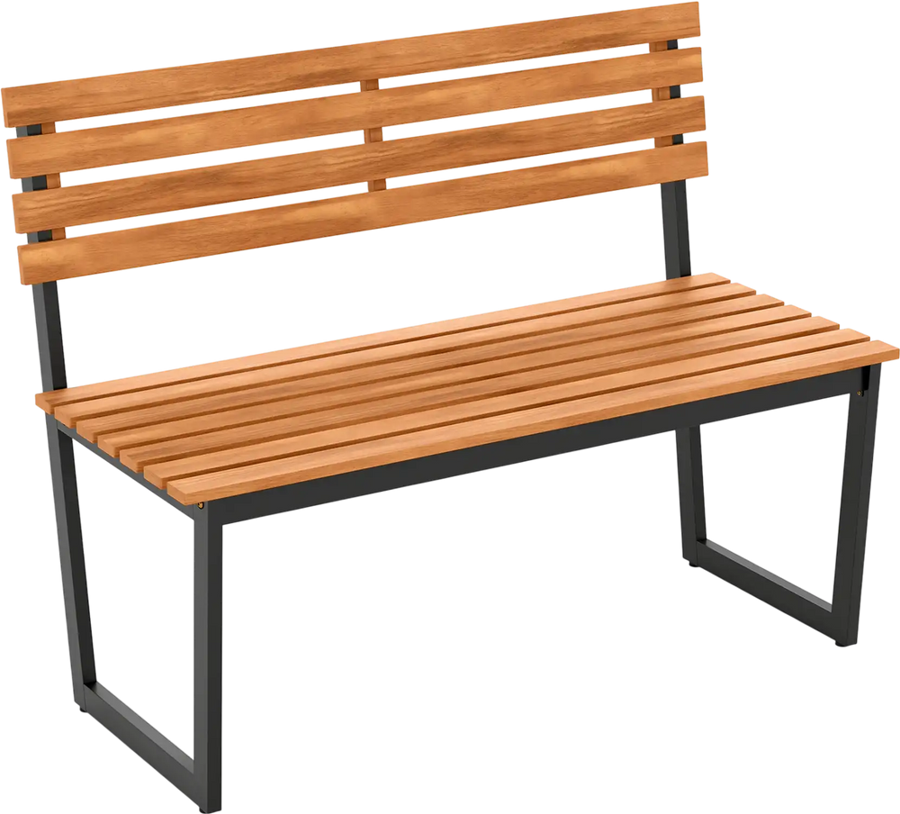 Outdoor Bench Acacia Wood Patio Loveseat with Backrest and Heavy Duty Metal Frame
