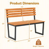 Outdoor bench dimensions showing acacia wood seat and heavy-duty metal frame, perfect for patio or garden use.
