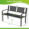 Black metal loveseat patio bench dimensions, featuring ergonomic seat and sturdy construction for 2-3 persons.