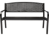 Black metal outdoor bench with high back, ergonomic seat for 2-3 people, ideal for garden or patio use.