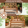 Outdoor wood bench for two with interchangeable geometric backrest, perfect for patio or backyard relaxation.