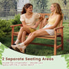 Wood 2-person patio loveseat with geometric backrest, perfect for backyard conversations and outdoor relaxation.