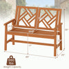 Outdoor wood bench for 2 with geometric backrest, 660 lbs capacity, ideal for patio or backyard seating.