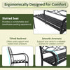 Curved armrests and slatted seat of the black garden bench provide ergonomic comfort for patios and gardens.