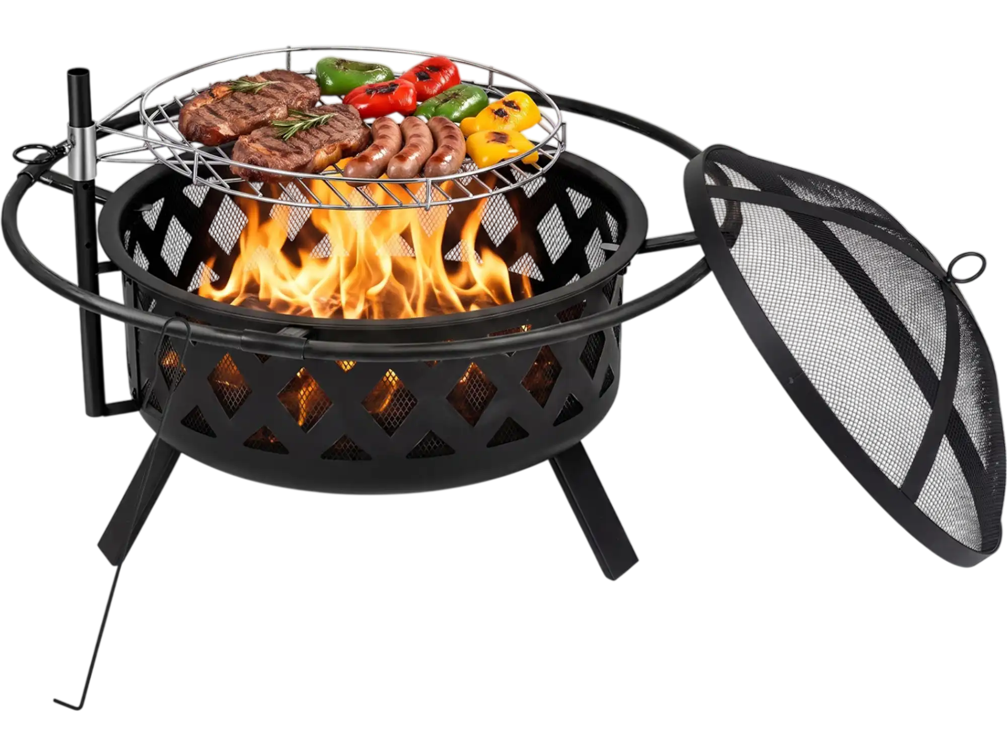 Costway Outdoor Fire Pit BBQ Grill Grate Black 32652339 New