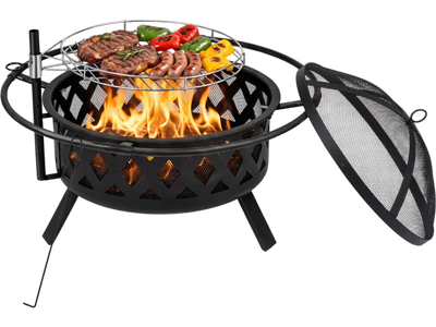 Costway Outdoor Fire Pit BBQ Grill Grate Black 32652339 New