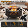 30-inch outdoor black fire pit with adjustable grill grate, carbon steel frame, and breathable mesh for BBQs and bonfires.