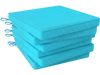 Turquoise outdoor chair cushion set of 6, 20" x 20" x 2", waterproof olefin fabric with attached ties for secure fitting.