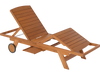 Outdoor Chaise Lounge Chair with Wheels 4-Position Patio Wood Recliner with Adjustable Backrest