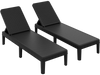 Set of 2 black outdoor chaise loungers with adjustable backrests and waterproof rattan textured PP surface for.