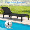 Black outdoor chaise lounger with adjustable backrest, waterproof rattan texture, supports up to 330 lbs for sunbathing.
