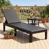 Black outdoor chaise lounger chair with waterproof rattan textured surface, adjustable backrest for sunbathing or.