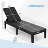 Dimensions of the black outdoor chaise lounger chair with waterproof rattan textured surface, adjustable backrest, and.