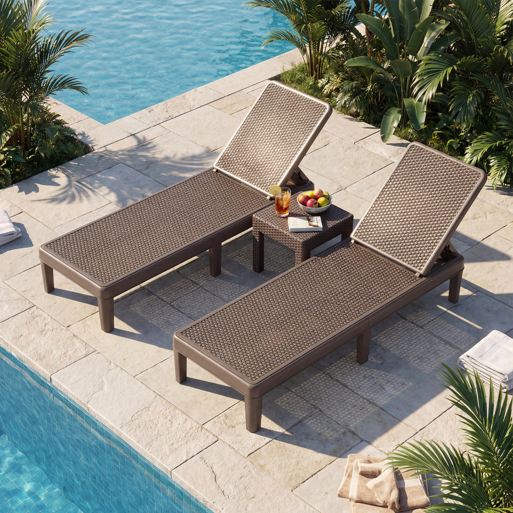 Outdoor Chaise Lounger Chair with Waterproof Rattan Textured PP Surface Set of 2-Brown - Gallery View 1 of 9