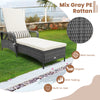 Outdoor chaise lounge chair in mix gray PE rattan with adjustable backrest and removable cushions for poolside.
