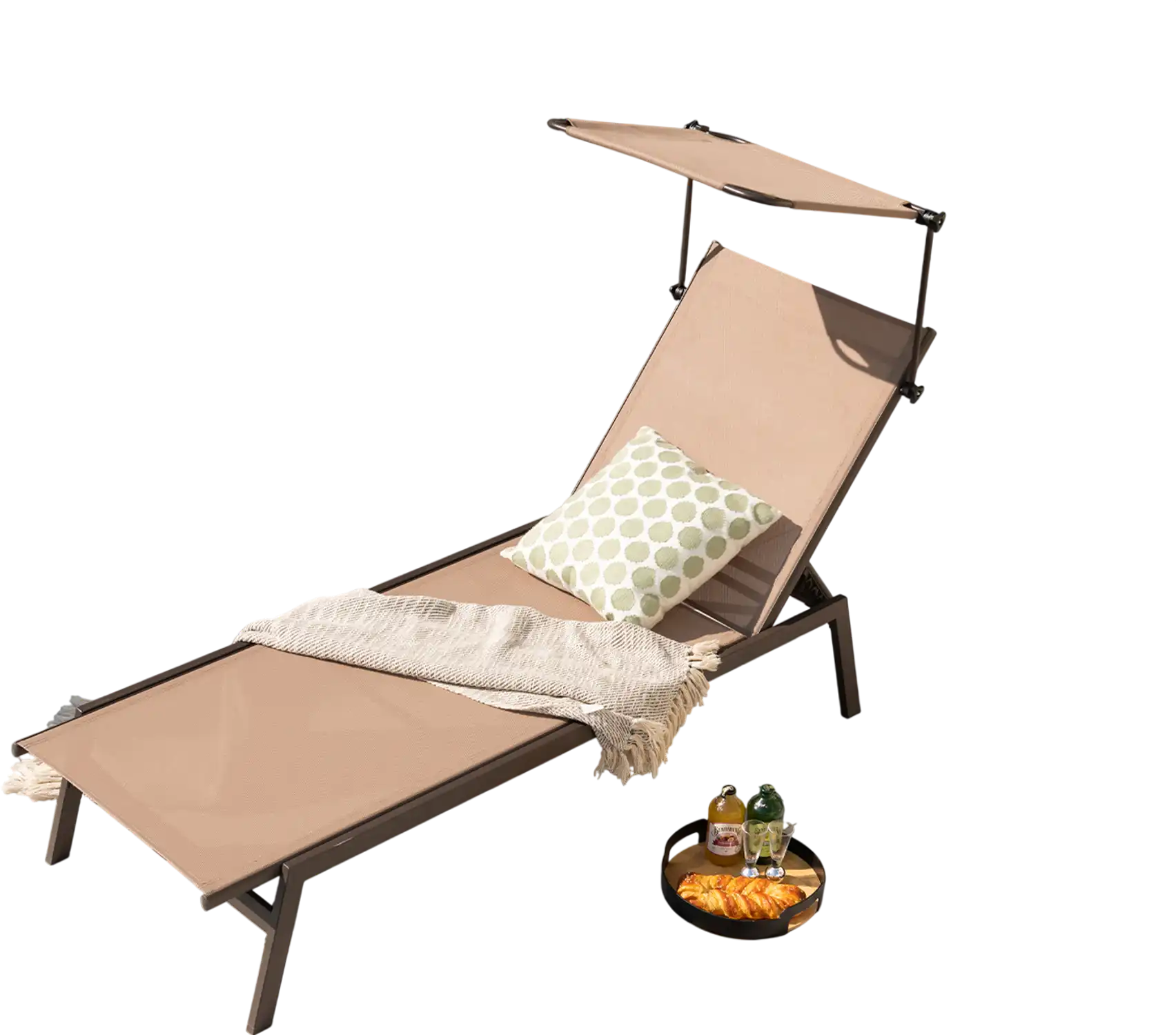 Costway Outdoor Chaise Lounge Chair w/ Sunshade Cup Holder Brown 68491352 New