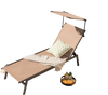 Brown outdoor chaise lounge chair with adjustable sunshade, 6-position backrest, and sturdy metal frame for poolside.