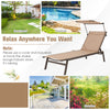 Outdoor chaise lounge chair in brown with adjustable sunshade and 6 backrest positions, perfect for garden or poolside.