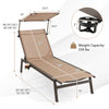 Brown outdoor chaise lounge chair featuring a sturdy metal frame, adjustable sunshade, and 6-position backrest for.