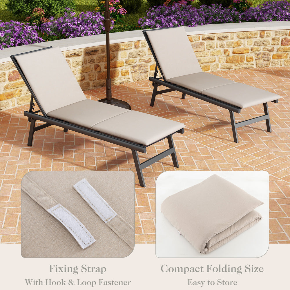 Outdoor Chaise Lounge Cushion Patio Furniture Folding Pad with Fixing Straps-Beige - Gallery View 1 of 5