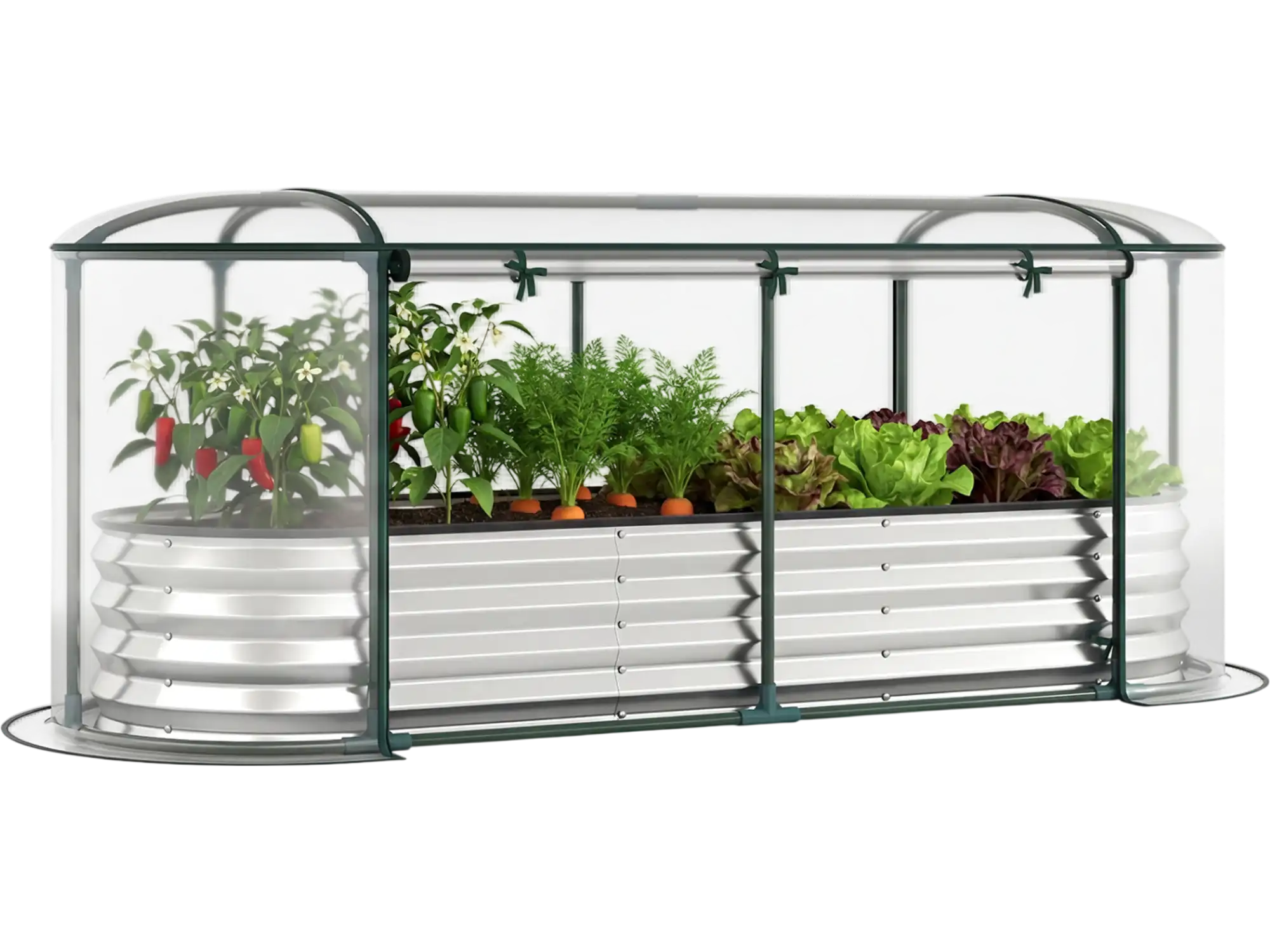Costway Outdoor Steel Raised Garden Bed Greenhouse Cover Roll-up Window 49336272 New