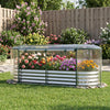 Outdoor color steel raised garden bed with greenhouse cover, featuring vibrant flowers and a protective design for.