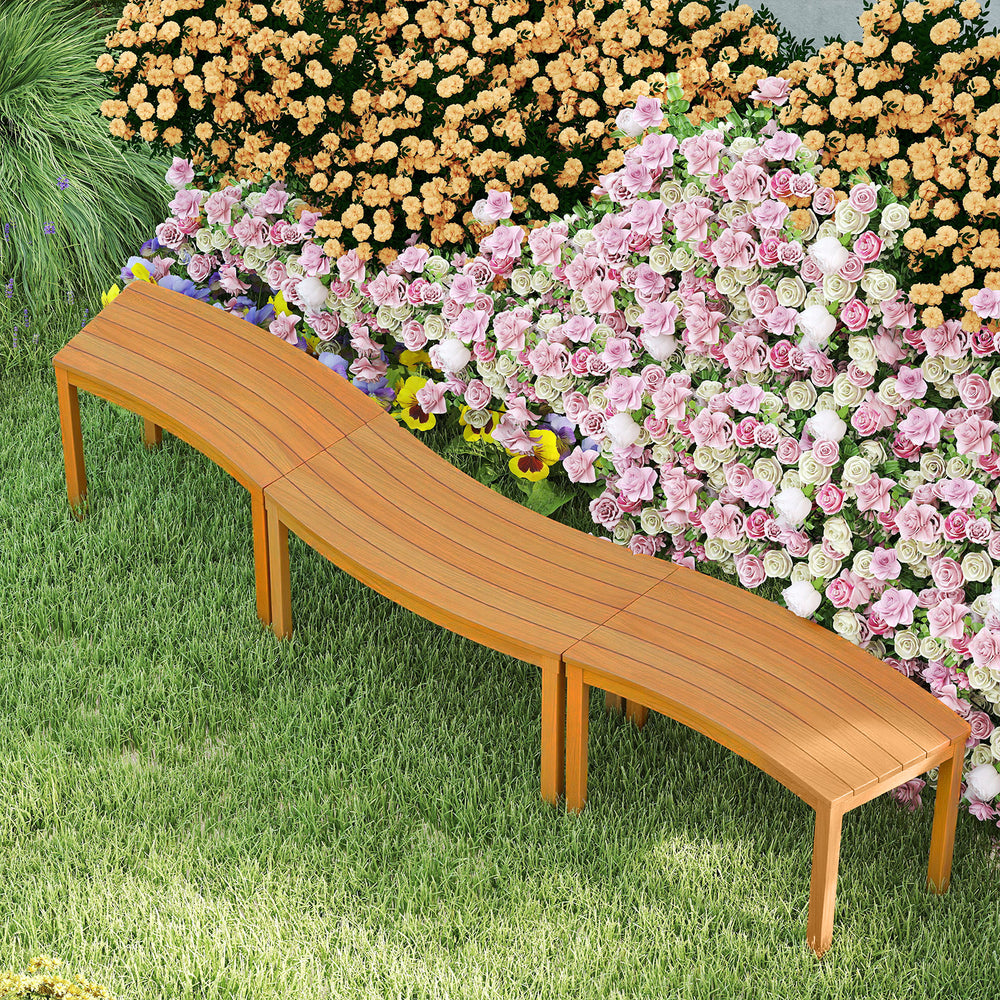 Outdoor Curved Acacia  Wood Bench Set of 2/3/4 for Front Porch-3 - Gallery View 1 of 7