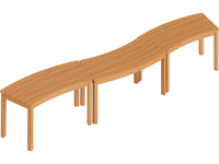 Curved acacia wood bench set of 3 for outdoor use, featuring slatted seats and a smooth, splinter-free surface.