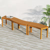 Curved acacia wood bench set of 3 for outdoor use, featuring a slatted design for airflow and smooth finish.