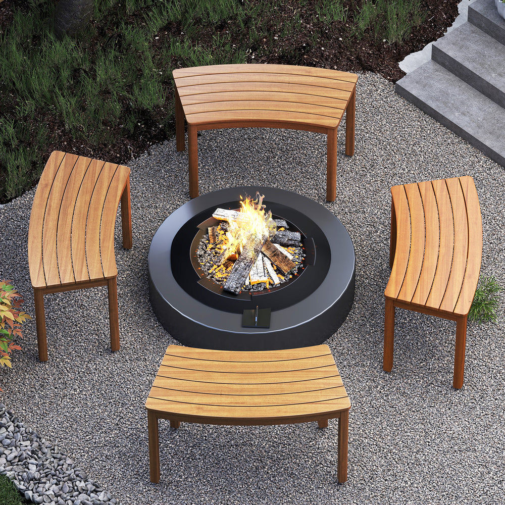 Outdoor Curved Acacia  Wood Bench Set of 2/3/4 for Front Porch-4 - Gallery View 1 of 7
