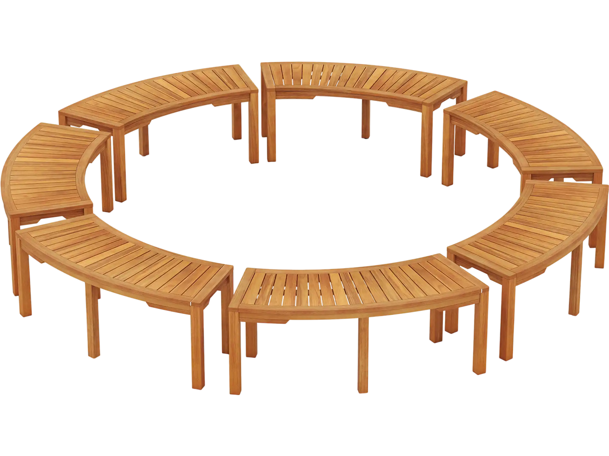 Costway 2-Person Outdoor Curved Acacia Wood Garden Bench Set of 7 814672935 New
