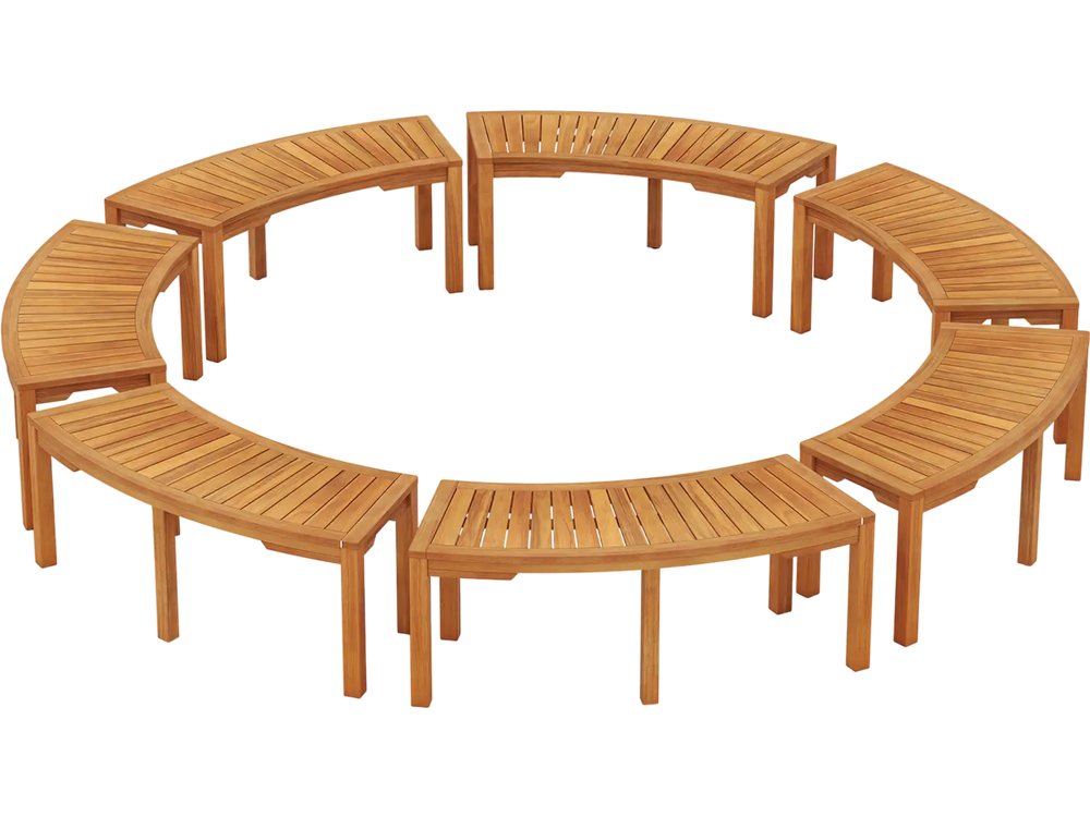 Set of 7 Outdoor Bench Acacia Wood Curved Garden Bench 2-Person