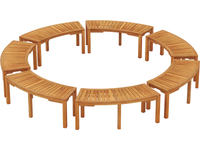 Costway 2-Person Outdoor Curved Acacia Wood Garden Bench Set of 7 814672935 New