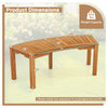 Curved acacia wood garden bench dimensions showing 800 lbs capacity, ideal for outdoor patios and gardens.