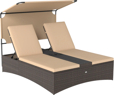 Costway 2-Person Outdoor Daybed Adjustable Backrests PE Rattan Patio Chaise Lounge 68184370 New