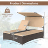Dimensions of the Outdoor Daybed with Adjustable Backrests, featuring a sturdy PE rattan frame and sun-protective.