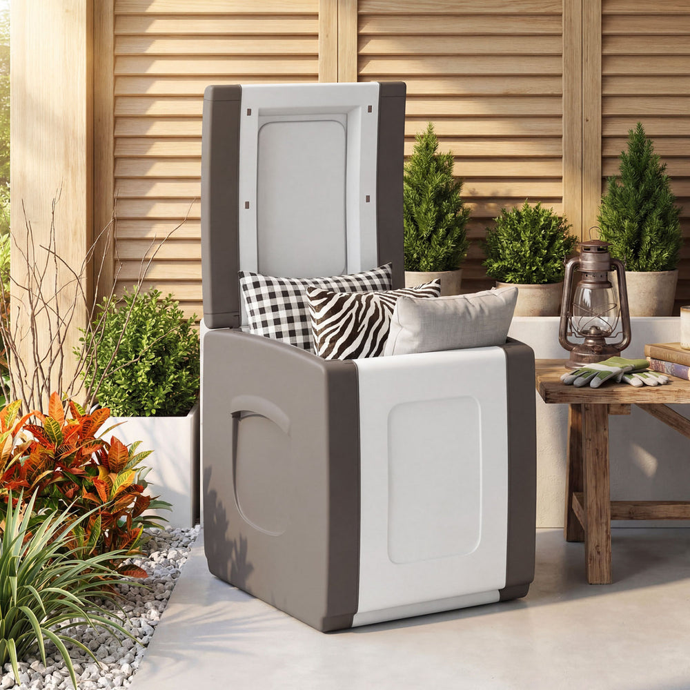 Outdoor Deck Box with Lid for Packages and Garden-Beige - Gallery View 1 of 9