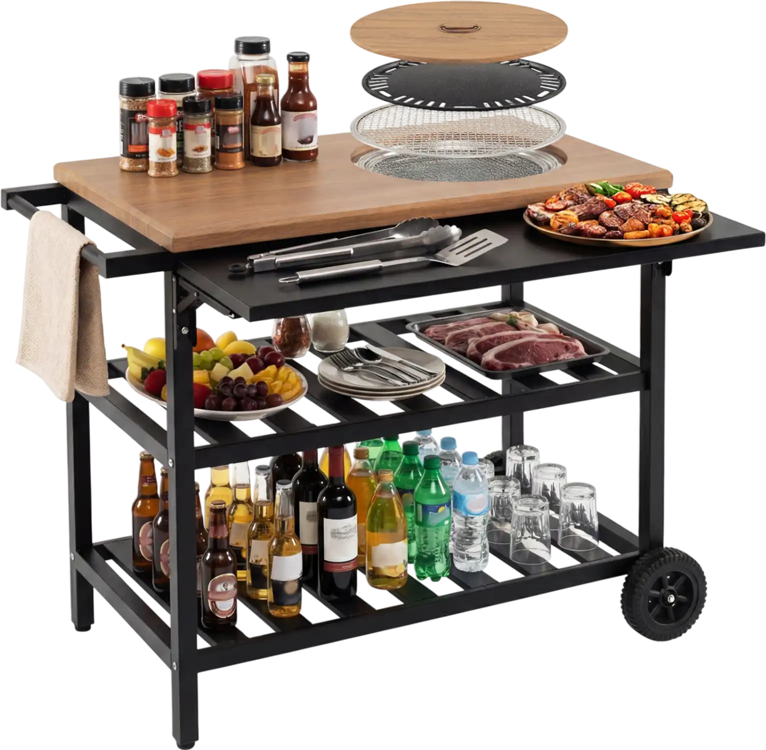 Costway Outdoor Dining Cart BBQ Grill Folding Side Panel 26086411 New