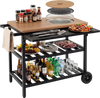 Outdoor Dining Cart with BBQ Grill and Folding Side Panel