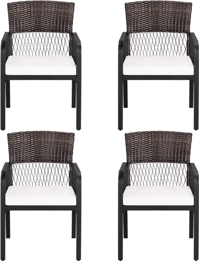 Costway Outdoor Patio Dining Chairs Set of 4 Padded Cushion Adjustable Feet 95636173 New