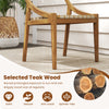 Outdoor dining chair featuring solid teak wood, webbing seat, and backrest for comfort and style in outdoor settings.