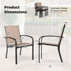 Stackable outdoor dining chair with ergonomic high back, metal frame, and light brown fabric, ideal for easy storage.