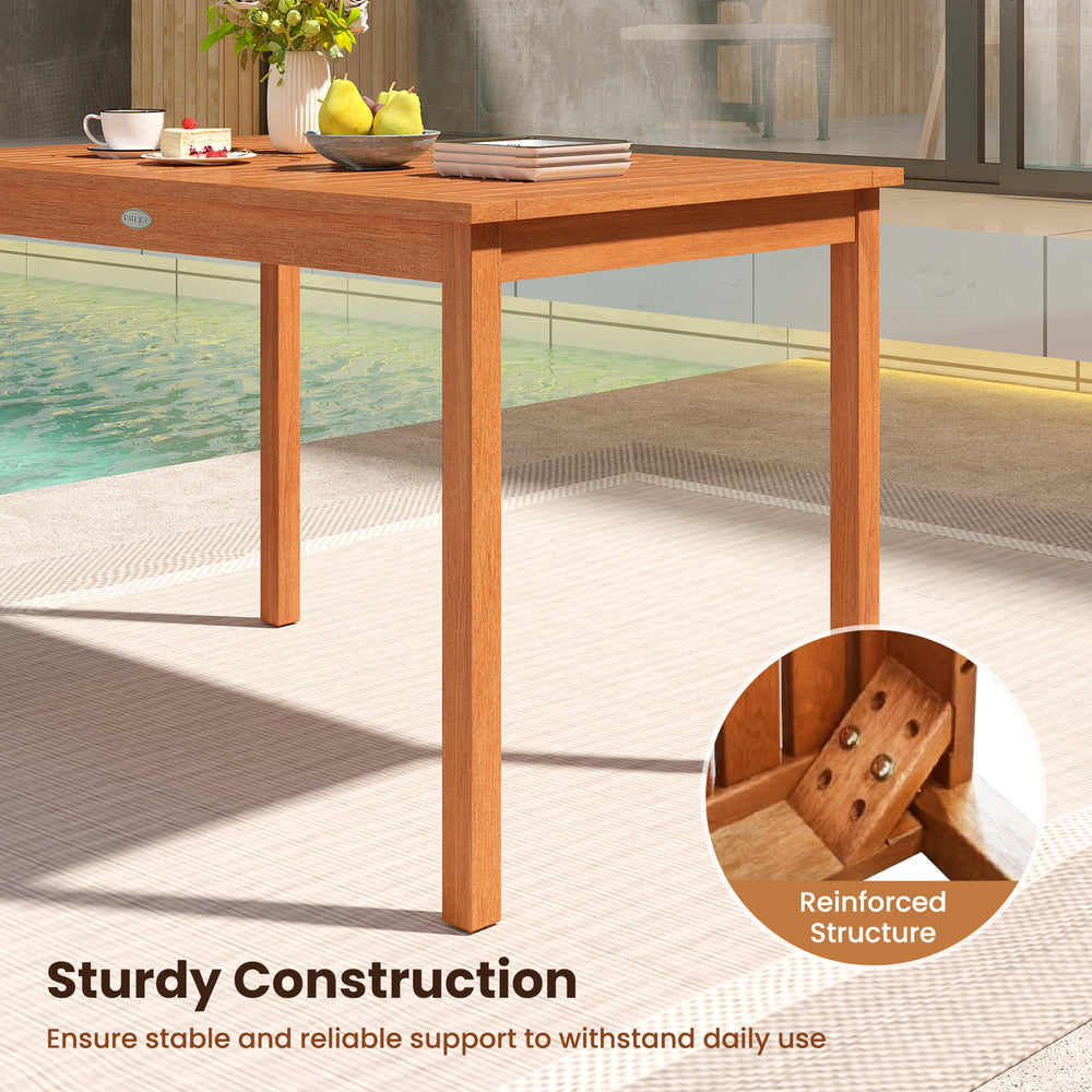 Rectangular outdoor dining table for 4-6 people, 48 inches, featuring a sturdy construction and reinforced structure.