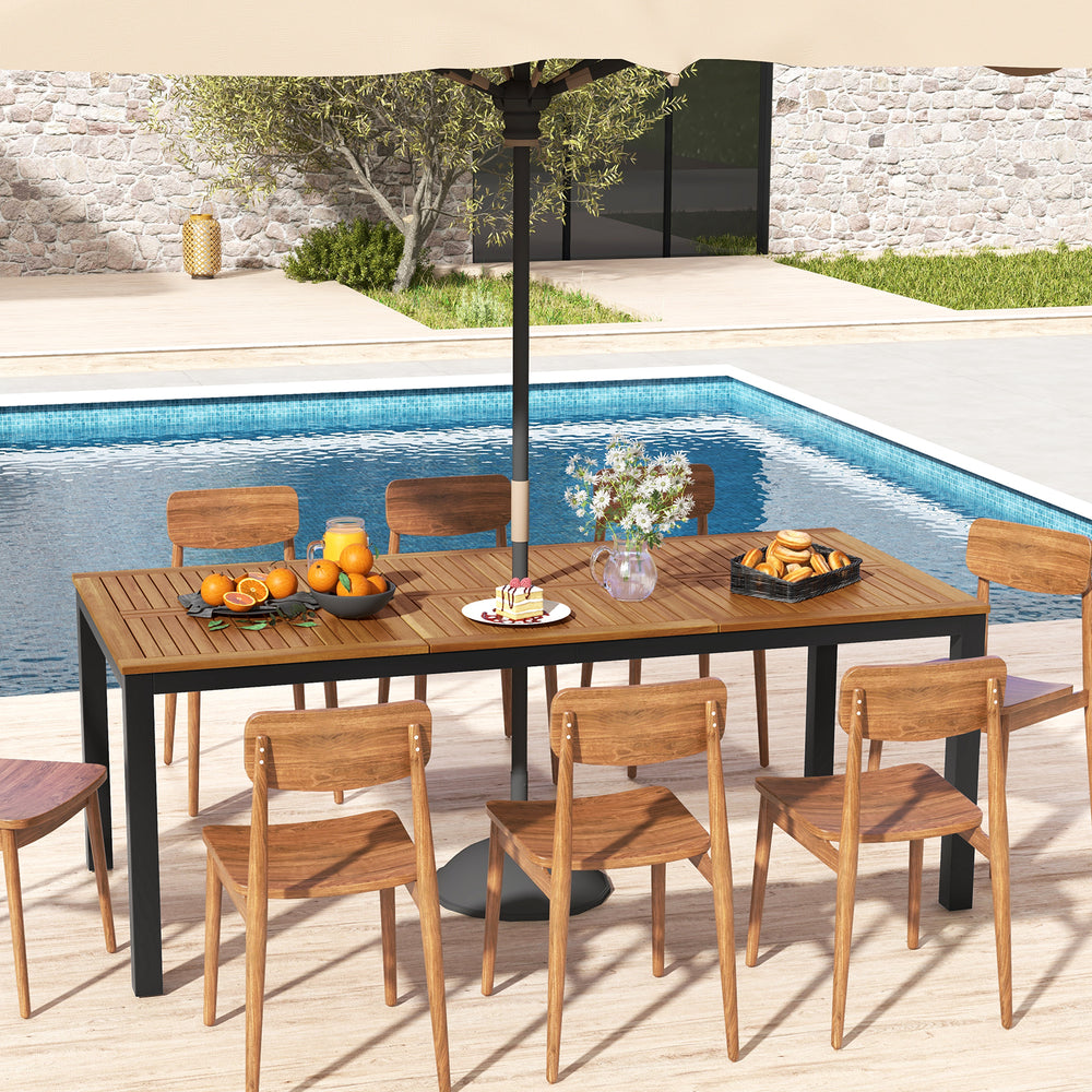 Costway Outdoor Dining Table 79" 8-Person Acacia Wood with Umbrella Hole New