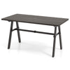 Dark brown outdoor dining table for 6 with a 1.93-inch umbrella hole, featuring a wood-like surface and sturdy iron.