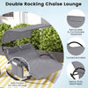 Double rocking chaise lounge in gray with canopy, detachable headrests, and side pocket for outdoor relaxation.