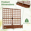 Outdoor dual wooden raised garden bed with trellis in rustic brown, featuring drainage holes and two large planter boxes.