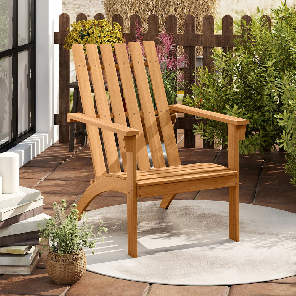 Outdoor Durable Patio Acacia Wood Adirondack Lounge Armchair-Natural - Gallery View 1 of 8