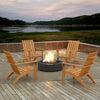 Natural acacia wood Adirondack lounge armchairs arranged around a fire pit, perfect for backyard relaxation.
