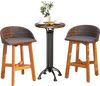 Outdoor faux rattan bar chairs set of 2 with ergonomic backrests and acacia wood legs, perfect for balcony relaxation.